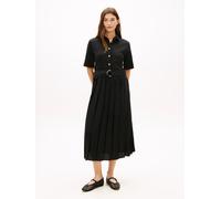 Hemdblusenkleid TOMMY HILFIGER "GOLD BUTTON MIX MEDIA DRS", Damen, Gr. S (36/38), N-Gr, schwarz, Web, Obermaterial: 100% Baumwolle, unifarben, tailliert knielang, V-Ausschnitt, Kleider, mit Bindegürte