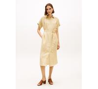 Hemdblusenkleid TOMMY HILFIGER "LINEN BELTED KNEE SS SHIRT DRESS", Damen, Gr. S (36/38), N-Gr, beige (harvest wheat), Web, Obermaterial: 100% Leinen, unifarben, regular fit knielang, Kleider, mit Bind