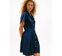 Hemdblusenkleid TOMMY HILFIGER "VIS TWILL S/S F&F MINI DRESS", Damen, Gr. 34, N-Gr, blau (marine), Web, Obermaterial: 100% Viskose, unifarben, regular fit, Kleider Hemdblusenkleid (44768325-34)