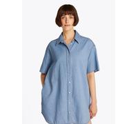 Hemdblusenkleid TOMMY JEANS CURVE "SS SHIRT DRESS EXT", Damen, Gr. XL (42), N-Gr, blau (denim light), Web, Obermaterial: 100% Baumwolle, unifarben, Po-bedeckend, Kleider Hemdblusenkleid, in Großen Grö