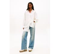 Hemdblusenkleid TOMMY JEANS "TJW LINEN SHIRT DRESS EXT", Damen, Gr. M (38), N-Gr, ecru, Web, Obermaterial: 55% Leinen, 27% Baumwolle, 18% Viskose, unifarben, oversize mini, 1-Knopf-Manschette mit Schl