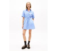 Hemdblusenkleid TOMMY JEANS "TJW MINI STRIPE SHIRT DRESS", Damen, Gr. L (40), N-Gr, empire blau, stripe, Popeline, Obermaterial: 100% Baumwolle, gestreift, tailliert mini, mit Umschlag, Kleider, mit T