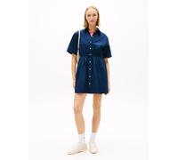 Hemdblusenkleid TOMMY JEANS "TJW MINI STRIPE SHIRT DRESS", Damen, Gr. M (38), N-Gr, schwarz night navy, Popeline, Obermaterial: 100% Baumwolle, unifarben, tailliert mini, mit Umschlag, Kleider Hemdblu