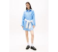 Hemdblusenkleid TOMMY JEANS "TJW OVS MINI SHIRT DRESS EXT", Damen, Gr. XL (42), N-Gr, blau (ecru, blau stripe), Web, Obermaterial: 100% Baumwolle, gestreift, Kleider Hemdblusenkleid (54756011-XL)