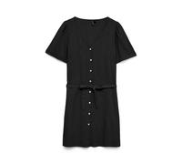Hemdblusenkleid VERO MODA "VMMYMILO 2/4 SHORT SHIRT DRESS WVN GA", Damen, Gr. XS, N-Gr, schwarz, Obermaterial: 55% Viskose, 45% Leinen, unifarben, regular fit lang, tiefer V-Ausschnitt, Kleider, mit T