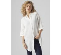 Hemdblusenkleid VERO MODA "VMNATALI 3/4 LONG OVERSHIRT NOOS", Damen, Gr. XL, N-Gr, weiß (snow weiß), Crêpe, Obermaterial: 100% Baumwolle, unifarben, oversize ca. Mitte Oberschenkel, Kleider, Sommerkle