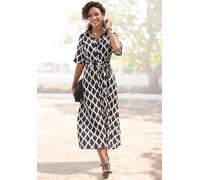 Hemdblusenkleid VIVANCE, Damen, Gr. 42, N-Gr, schwarz, beige bedruckt, Web, Obermaterial: 100% Viskose, bedruckt, figurumspielend ca. Mitte Wade, Rundhals, Raglanärmel, Kleider, mit grafischem Muster 