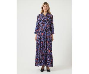 Hemdblusenkleid Y.A.S "YASSAVANNA LONG SHIRT DRESS", Damen, Gr. L, N-Gr, blau (skipper blau aop:liro print), Web, Obermaterial: 100% Viskose, bedruckt, relaxed fit lang, V-Ausschnitt, Kleider, Viskose