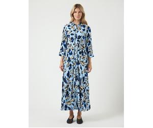 Hemdblusenkleid Y.A.S "YASSAVANNA LONG SHIRT DRESS", Damen, Gr. S, N-Gr, blau (clear sky aop:liro print), Web, Obermaterial: 100% Viskose, gemustert, relaxed fit lang, Kleider, Sommerkleid, mit 3/4 Är