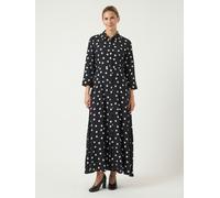 Hemdblusenkleid Y.A.S "YASSAVANNA LONG SHIRT DRESS", Damen, Gr. XL, N-Gr, schwarz aop:weiß dots, Web, Obermaterial: 100% Viskose, bedruckt, relaxed fit lang, Kleider, Sommerkleid, mit 3/4 Ärmel (18128