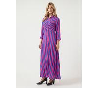 Hemdblusenkleid Y.A.S "YASSAVANNA LONG SHIRT DRESS", Damen, Gr. XS, N-Gr, bunt (fuchsia fedora stripes:blau lolite), Web, Obermaterial: 100% Viskose, gestreift, relaxed fit lang, Kleider Hemdblusenkle