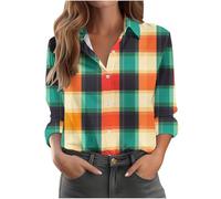 Hemden Damen Karomuster Einreiher Langarmshirt, Reverskragen Shirt Mit Taschen Langarm Oberteile Freizeithemd Modisches Tops Casual Hemdbluse Knopfleiste Lockere Cardigan Elegant Strickjacke