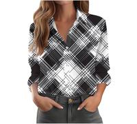 Hemden Damen Karomuster Einreiher Langarmshirt, Reverskragen Shirt Mit Taschen Langarm Oberteile Freizeithemd Modisches Tops Casual Hemdbluse Knopfleiste Lockere Cardigan Elegant Strickjacke