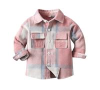 Hemden für Jungen Kinder Kleinkind Baby Langarm Flanell Kariertes Freizeithemd mit Tasche&Polokragen Casual Oberteil Shirt Tops Baumwolle Button-down Hemd Jacke Holzfällerhemd Sweatjacke