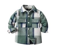 Hemden für Jungen Kinder Kleinkind Baby Langarm Flanell Kariertes Freizeithemd mit Tasche&Polokragen Casual Oberteil Shirt Tops Baumwolle Button-down Hemd Jacke Holzfällerhemd Sweatjacke