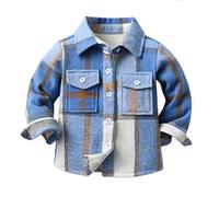 Hemden für Jungen Kinder Kleinkind Baby Langarm Flanell Kariertes Freizeithemd mit Tasche Polokragen Baumwolle Casual Oberteil Shirt Tops Button-down Hemd Jacke Holzfällerhemd Sweatjacke