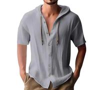 Hemden Herren Kapuzenpullover Baumwolle Hoodie Einfarbig Hoody Oberteile Knopfleiste Kurzarm Hemd mit Kapuz Pullover Dünner Baseball-Sweatshirt Bequeme Kapuzenshirt Basic Shirts