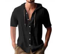 Hemden Herren Kapuzenpullover Baumwolle Hoodie Einfarbig Hoody Oberteile Knopfleiste Kurzarm Hemd mit Kapuz Pullover Dünner Baseball-Sweatshirt Bequeme Kapuzenshirt Basic Shirts