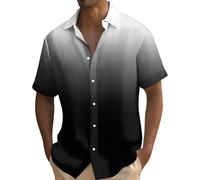 Hemden Herren Kurzarm Hemd Weiß Westernhemd Gradient Button Down Freizeithemd Lässige Lose Fit Beach Shirts Männer