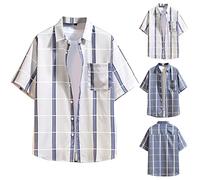 Hemden Herren Lässige Button-Down Kurzarmhemd Sommer-Kurzarm-Gestreiftes Plaid Druck Strickjacken-Hawaiihemd Herren Hemd Shirt Herren Slim Fit Freizeithemd