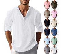 Hemden Herren Langarm Einfarbig Baumwolle Leinen Hemd Vintage Button Down Henley Shirts Regular Fit Businesshemd Casual Leicht Sommerhemd Bequeme Freizeithemd