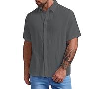 Hemden leinenhemd Herren Kurzarm Hemden Kurzarm männer Hemd rosa Outdoor Shirt arbeitshemden Kurzarm schickes weißes Hemd für Herren Trachtenhemd männer leinen-Shirt