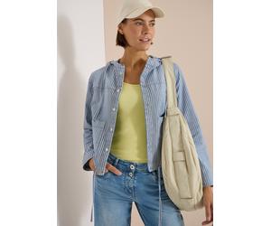 Hemdjacke CECIL, Damen, Gr. L (42), mid blau wash, Web, Obermaterial: 98% Baumwolle, 2% Elasthan, gestreift, lässig geschnitten, Rundhals, 1-Knopf-Manschette mit Druckknöpfen, Jacken, Overshirt mit Ka