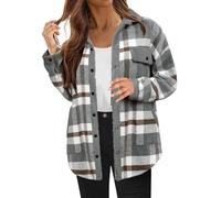 Hemdjacke Damen Kariert | Hemdjacke Kariert Gefüttert, Karierte Jacke Winter Warm Übergangsjacke Plüsch-Jacken Roße Größen Kuscheljacke Warme Plüschjacke Teddyfleece Jacke Karo-Mantel Wintermantel