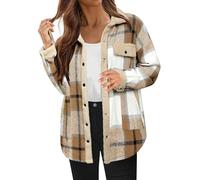 Hemdjacke Damen Kariert | Hemdjacke Kariert Gefüttert, Karierte Jacke Winter Warm Übergangsjacke Plüsch-Jacken Roße Größen Kuscheljacke Warme Plüschjacke Teddyfleece Jacke Karo-Mantel Wintermantel