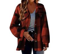 Hemdjacke Damen Karierte Fleecejacke Knöpfen Wintermantel Große Größe Teddyjacke Kuscheljacke Shacket Warm Plüschjacke Teddyfleece Jacke Winter Karohemd Winterjacke Mantel meine bestellungen anzeigen