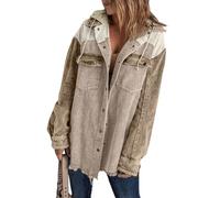 Hemdjacke Damen Oversized Cordjacke Damen Winter Herbstjacke Button Down Corduroy Leichte Jacket Cord Hemd Mit Kapuze Langarm Bluse Mit Tasche Casual Jacke Musselin Bluse Frauen Elegant