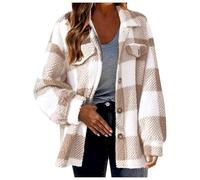 Hemdjacke Damen Winter Teddyjacke Langarm Fleecejacke Kariert Lockere Hemdjacke Winterjacke Wintermantel Mit Knopfleiste Freizeit Outdoor Hemd Mantel Jacke Mit Taschen Beige L