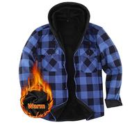 Hemdjacke Herren Kapuze Kariert Wattiert Jacke Holzfällerhemd Herren Hemden Frühling und Herbst Thermohemd Herren (Blau, XXL)