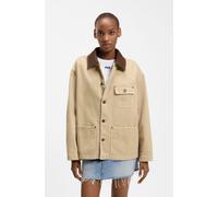 Hemdjacke HUGO BLUE "Flimane", Damen, Gr. XXL, open beige 280, Twill, Obermaterial: 100% Baumwolle, Destroyed-Effekte, unifarben, oversize hüftbedeckend, abgesteppte Kante, Jacken, mit Kontrastkragen,