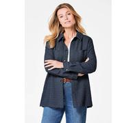 Hemdbluse GOLDNER "Hemdjacke", Damen, Gr. 40, blau (marine), Obermaterial: 50% Polyester PES. 37% Viskose CV. 12% Baumwolle CO. 1% Elasthan EL., Manschette, Blusen Hemdbluse, Seitennahtschlitze (15184