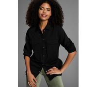 Hemdjacke KANGAROOS, Damen, Gr. 32/34, blau (schwarz), Web, Obermaterial: 70% Viskose, 25% Polyester, 5% Elasthan, figurumspielend hüftbedeckend, abgesteppt, Jacken, mit Knopfleiste (91931636-32) schw