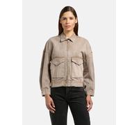 Hemdjacke KHUJO "Nelina", Damen, Gr. XS (34), latte braun, Material: 100% Baumwolle, lässig geschnitten hüftlang, Rundhals, Ärmel ohne Ärmelschlitz verstellbar, Jacken, Oversize Jeansjacke (68697916-X
