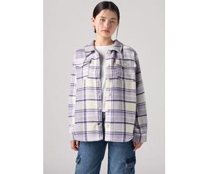 Hemdjacke LEVI'S KIDS "LVG OVERSIZED PLAID SHACKET", Mädchen, Gr. 12 (152), lila (heirloom lila), Fleece, Obermaterial: 100% Polyester, kariert, oversize normal, 1-Knopf-Manschette, Jacken, mit karier