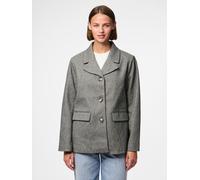 Hemdjacke PIECES "PCBIANCA LS BLAZER JACKET NOOS", Damen, Gr. XS, schwarz (schwarz detail:melange), Web, Obermaterial: 100% Polyester, meliert, regular fit, V-Ausschnitt, Jacken Hemdjacke (58194934-XS