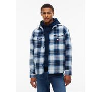 Hemdjacke TOMMY JEANS "CHECK OVERSHIRT", Herren, Gr. M, blau (basic navy check), Web, Obermaterial: 100% Polyester, regular fit normal, Rundhals, eingesetzt Manschette, Jacken, Regular fit mit Karomus