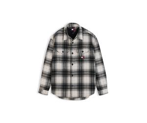 Hemdjacke TOMMY JEANS "CHECK OVERSHIRT", Herren, Gr. S, schwarz-weiß (schwarz check), Web, Obermaterial: 100% Polyester. Futter: 100% Polyester, kariert, regular fit normal, Rundhals, eingesetzt Mansc