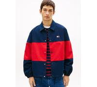 Hemdjacke TOMMY JEANS "TJM COLORBLOCK", Herren, Gr. M, bunt (schwarz night navy), Web, Obermaterial: 65% Baumwolle, 35% Polyester, oversize normal, Rundhals, eingesetzt elastischer Bund, Jacken, Regul