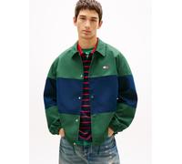 Hemdjacke TOMMY JEANS "TJM COLORBLOCK", Herren, Gr. M, grün (shadow pine), Web, Obermaterial: 65% Baumwolle, 35% Polyester, oversize normal, Rundhals, eingesetzt elastischer Bund, Jacken, Regular fit
