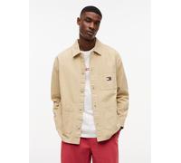 Hemdjacke TOMMY JEANS "TJM ESSENTIAL OVERSHIRT", Herren, Gr. M, beige (gentle gold), Web, Obermaterial: 100% Baumwolle, oversize normal, Manschette, Jacken, leicht überschnittene Schultern, halbgespre