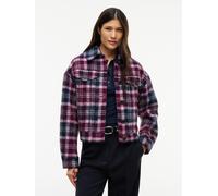 Hemdjacke TOMMY JEANS "TJW WOOL TRUCKER JACKET", Damen, Gr. L (42/44), lila (multi check), Web, Obermaterial: 52% Wolle, 32% Polyester, 16% Polyacryl. Futter: 100% Polyester, kariert, regular fit kurz