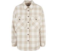 Hemdjacke URBAN CLASSICS "Urban Classics Damen Ladies Flanell Padded Overshirt", Damen, Gr. 5XL, sandweiß, lighttaupe, 100% Baumwolle, mehrfarbig, normal, amerikanischer Ausschnitt, Jacken (87123350-5