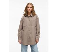 Hemdjacke VILA "VIKIMMI SHIRT L/S JACKET - NOOS", Damen, Gr. S, fossil detail:melange, Web, Obermaterial: 100% Polyester, meliert, regular fit, Rundhals, Jacken (87407132-S) fossil detail:melange