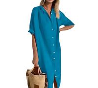 Hemdkleid Damen Sommer Lang Mit Knopfleiste Sommerkleid Elegant A Linie Maxi Kleider Kurzarm Sommerkleider Leicht Und Luftig Strandkleid Locker Maxikleider Frauen Mit Kragen Hemdblusenkleid