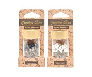 Hemline Gold Stecknadeln (60 St. / 38 mm/ Kugelköpfe schwarz/ weiß)