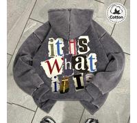 Hemo, Herbst/Winter "Go With The Flow" Muster Herren Hoodie, leicht elastischer gewaschener Vintage Baumwoll-Fleece grauer Langarm Reißverschluss-Swea